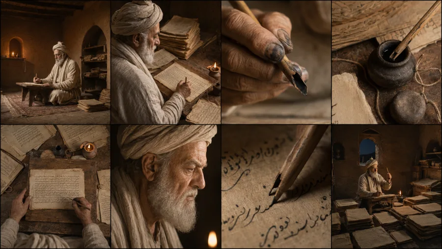 Ferdowsi arbeider med Shahnameh